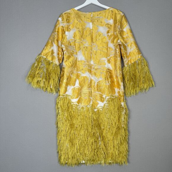 Giovanna Signature Dress Womens 18 Yellow Fringe Floral Jacquard Shift Cocktail - Picture 5 of 15